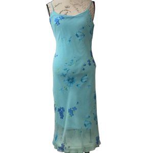 Studio Y👗Blue Floral Asymmetrical Sheer Dress Size 11